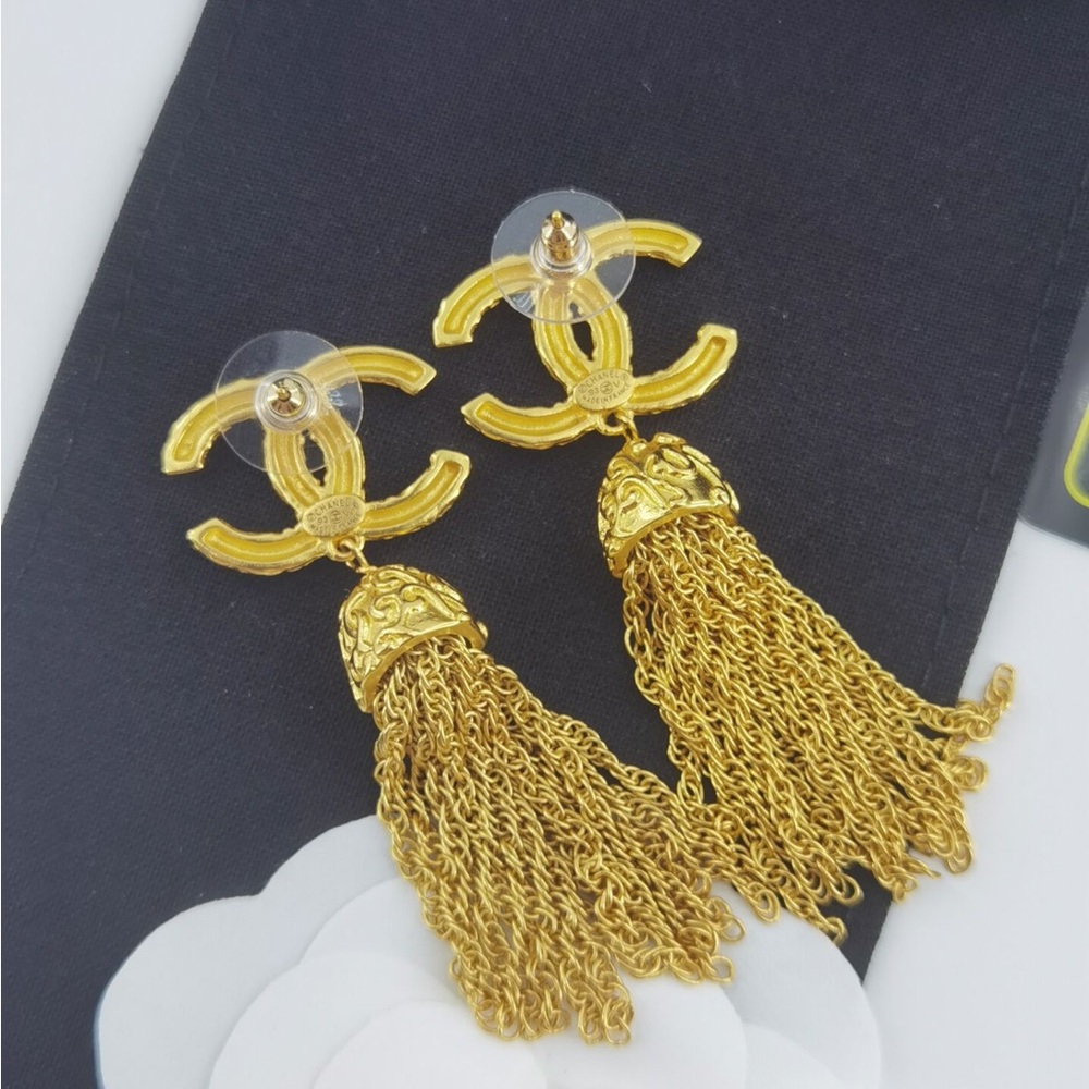 Chanel Gold CC Tassel Drop Earrings - Picture 4 of 5
